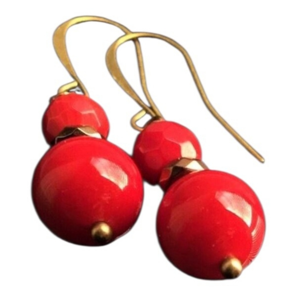 Red Coral Dangle Earrings: Bronze Woman Jewelry